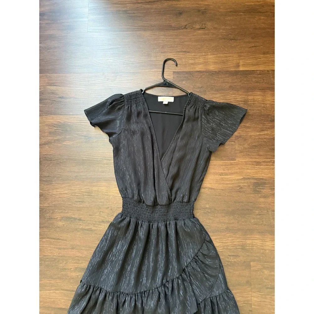 Michael Kors Metallic Crinkled Georgette Ruffled‎ Wrap Dress